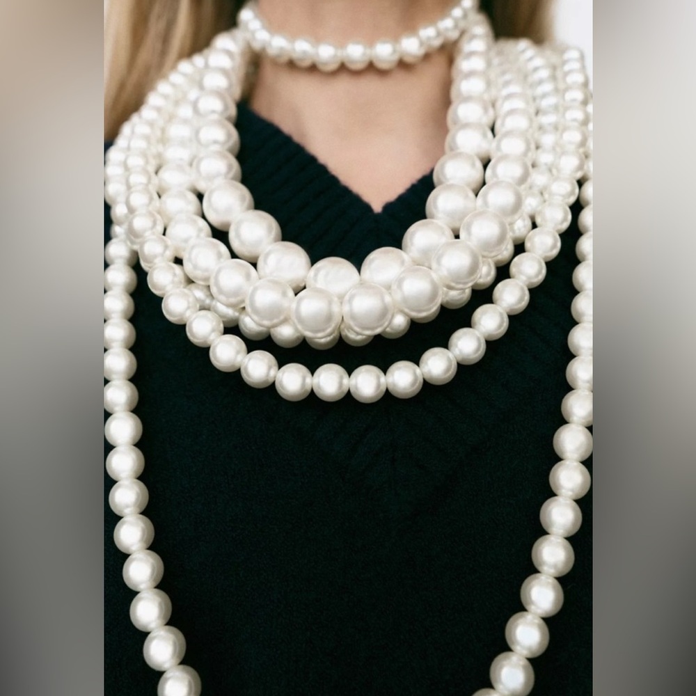 Zara Multi-Strand Pearl Statement Necklace - White